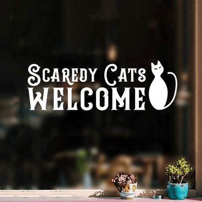 Vinyl Wall Art Decal - Scaredy Cats Welcome - 10" x 30" - Trendy Funny Halloween Quote for Home Entryway Front Door Store Coffee Shop Restaurant Seasonal Decoration Sticker