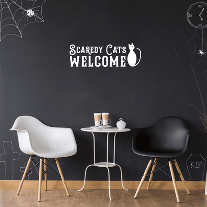 Vinyl Wall Art Decal - Scaredy Cats Welcome - 10" x 30" - Trendy Funny Halloween Quote for Home Entryway Front Door Store Coffee Shop Restaurant Seasonal Decoration Sticker