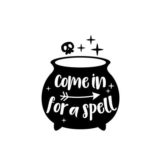 Vinyl Wall Art Decal - Come in for A Spell - 17" x 14" - Modern Funny Halloween Quote for Home Entryway Front Door Store Coffee Shop Restaurant Seasonal Decoration Sticker