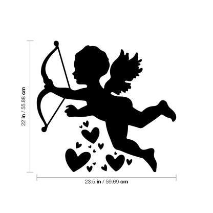 Vinyl Wall Art Decal - Cupid with Hearts - 22" x 23.5" - Modern Cute Artistic Design for Home Storefront Coffee Shop Couples Valentine's Day Decor Sticker