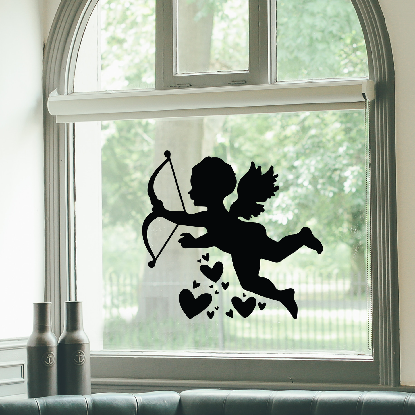 Vinyl Wall Art Decal - Cupid with Hearts - 22" x 23.5" - Modern Cute Artistic Design for Home Storefront Coffee Shop Couples Valentine's Day Decor Sticker