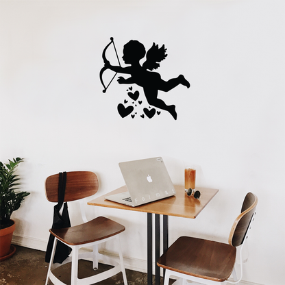 Vinyl Wall Art Decal - Cupid with Hearts - 22" x 23.5" - Modern Cute Artistic Design for Home Storefront Coffee Shop Couples Valentine's Day Decor Sticker