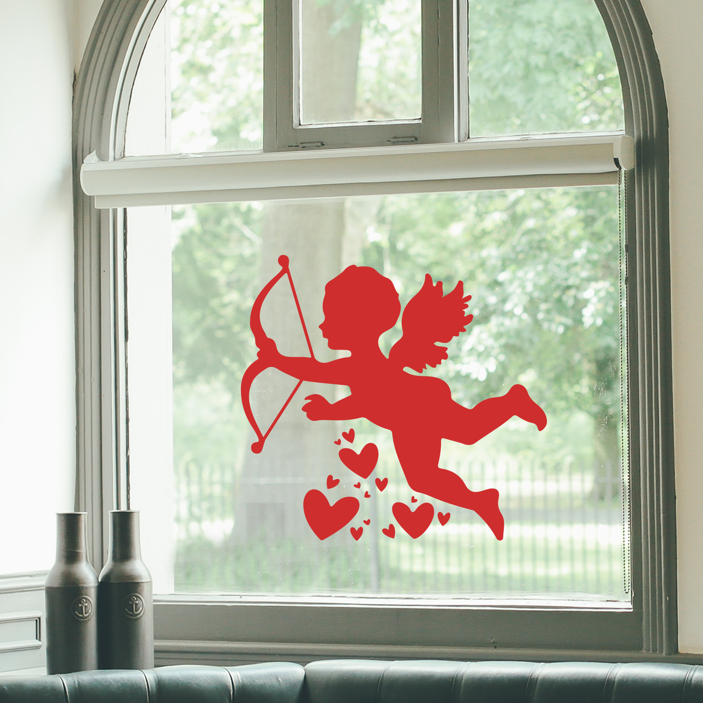 Vinyl Wall Art Decal - Cupid with Hearts - 22" x 23.5" - Modern Cute Artistic Design for Home Storefront Coffee Shop Couples Valentine's Day Decor Sticker