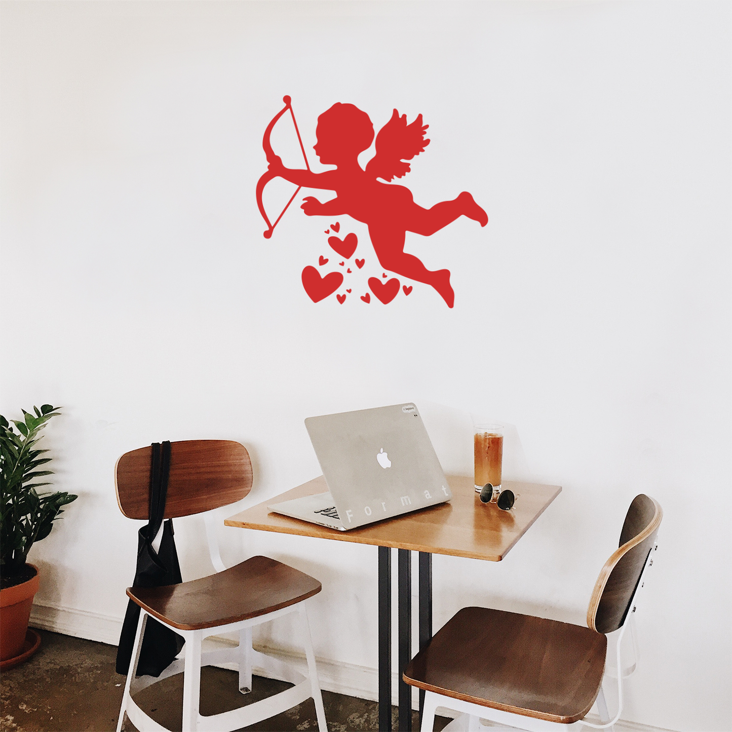 Vinyl Wall Art Decal - Cupid with Hearts - 22" x 23.5" - Modern Cute Artistic Design for Home Storefront Coffee Shop Couples Valentine's Day Decor Sticker