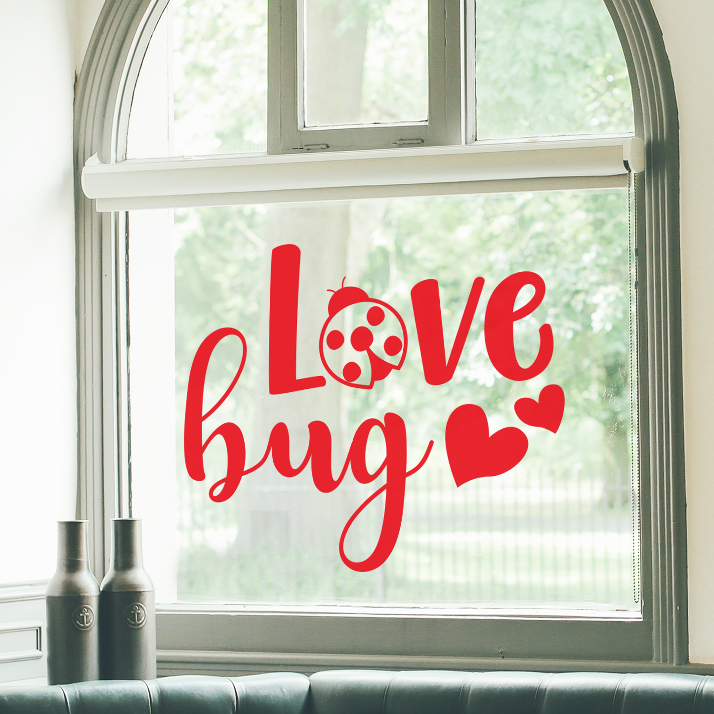 Vinyl Wall Art Decal - Love Bug - 22" x 26" - Trendy Artistic Design Hearts Ladybug for Home Storefront Coffee Shop Couples Valentine's Day Decor Sticker