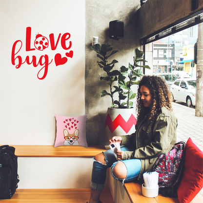 Vinyl Wall Art Decal - Love Bug - 22" x 26" - Trendy Artistic Design Hearts Ladybug for Home Storefront Coffee Shop Couples Valentine's Day Decor Sticker