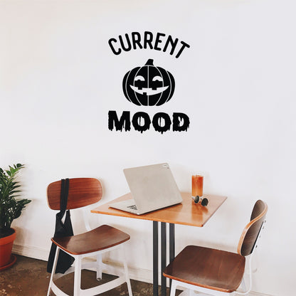 Vinyl Wall Art Decal - Current Mood Pumpkin - 30" x 23" - Scary Halloween Season Icon Design Seasonal Decoration Sticker for Teens Bedroom Living Room Office Store Door Window Spooky Decor