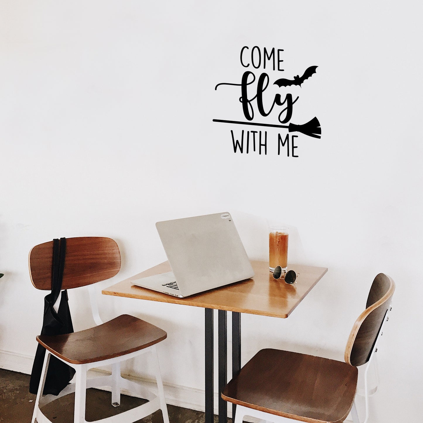 Vinyl Wall Art Decal - Come Fly with Me - 17" x 17.5" - Trendy Funny Scary Halloween Broom Design Sticker for Teens Bedroom Living Room Office School Classroom Store Door Window Spooky Decor