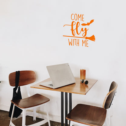 Vinyl Wall Art Decal - Come Fly with Me - 17" x 17.5" - Trendy Funny Scary Halloween Broom Design Sticker for Teens Bedroom Living Room Office School Classroom Store Door Window Spooky Decor