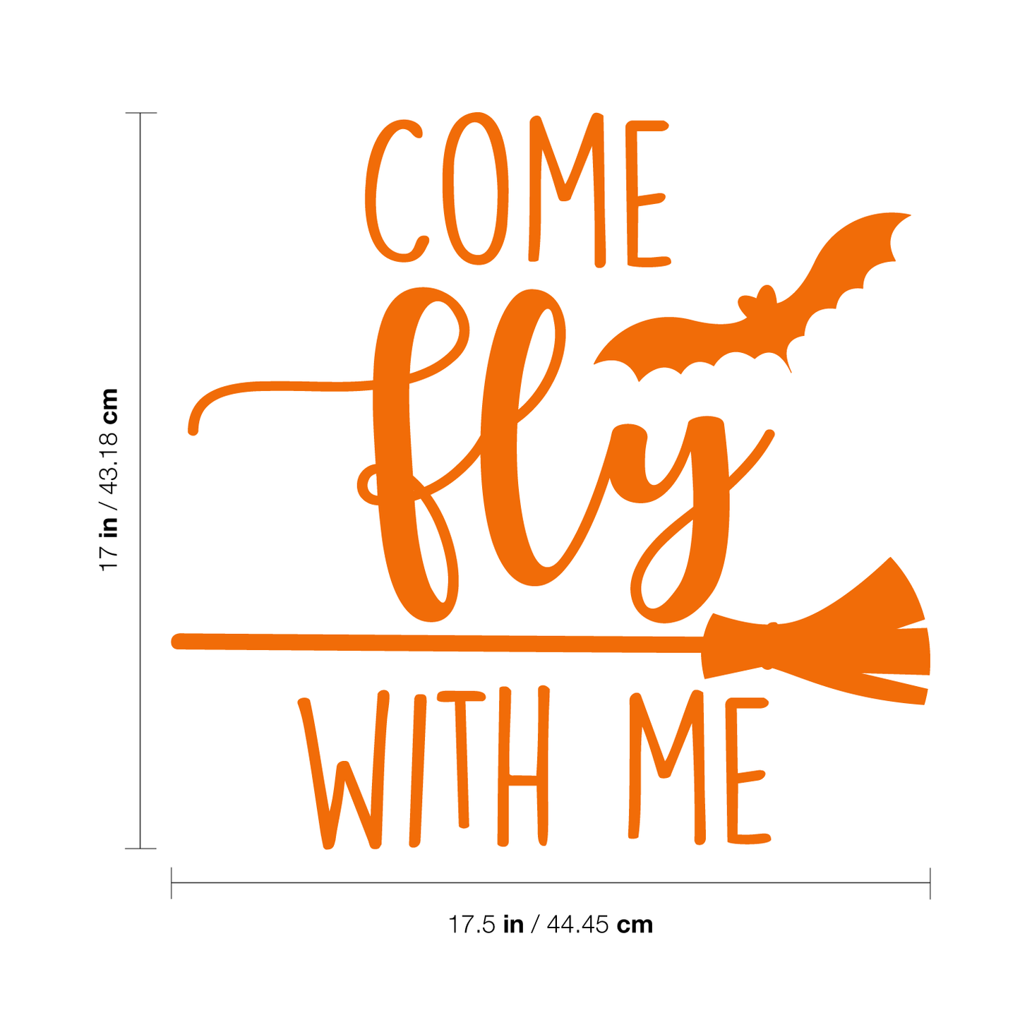 Vinyl Wall Art Decal - Come Fly with Me - 17" x 17.5" - Trendy Funny Scary Halloween Broom Design Sticker for Teens Bedroom Living Room Office School Classroom Store Door Window Spooky Decor