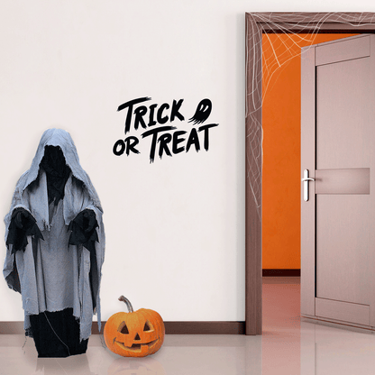 Vinyl Wall Art Decal - Trick Or Treat Ghost - 17" x 27" - Trendy Funny Scary Halloween Cute Ghost Design Sticker for Teens Bedroom Living Room Office School Classroom Store Door Window Spooky Decor