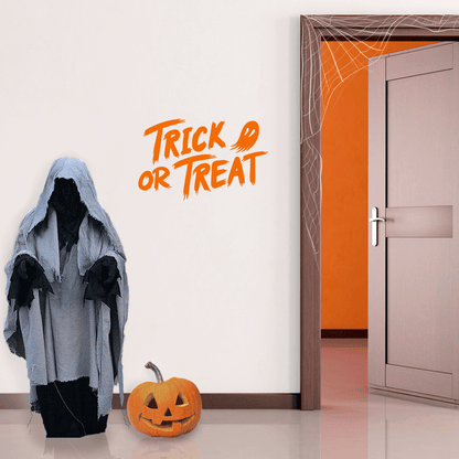 Vinyl Wall Art Decal - Trick Or Treat Ghost - 17" x 27" - Trendy Funny Scary Halloween Cute Ghost Design Sticker for Teens Bedroom Living Room Office School Classroom Store Door Window Spooky Decor