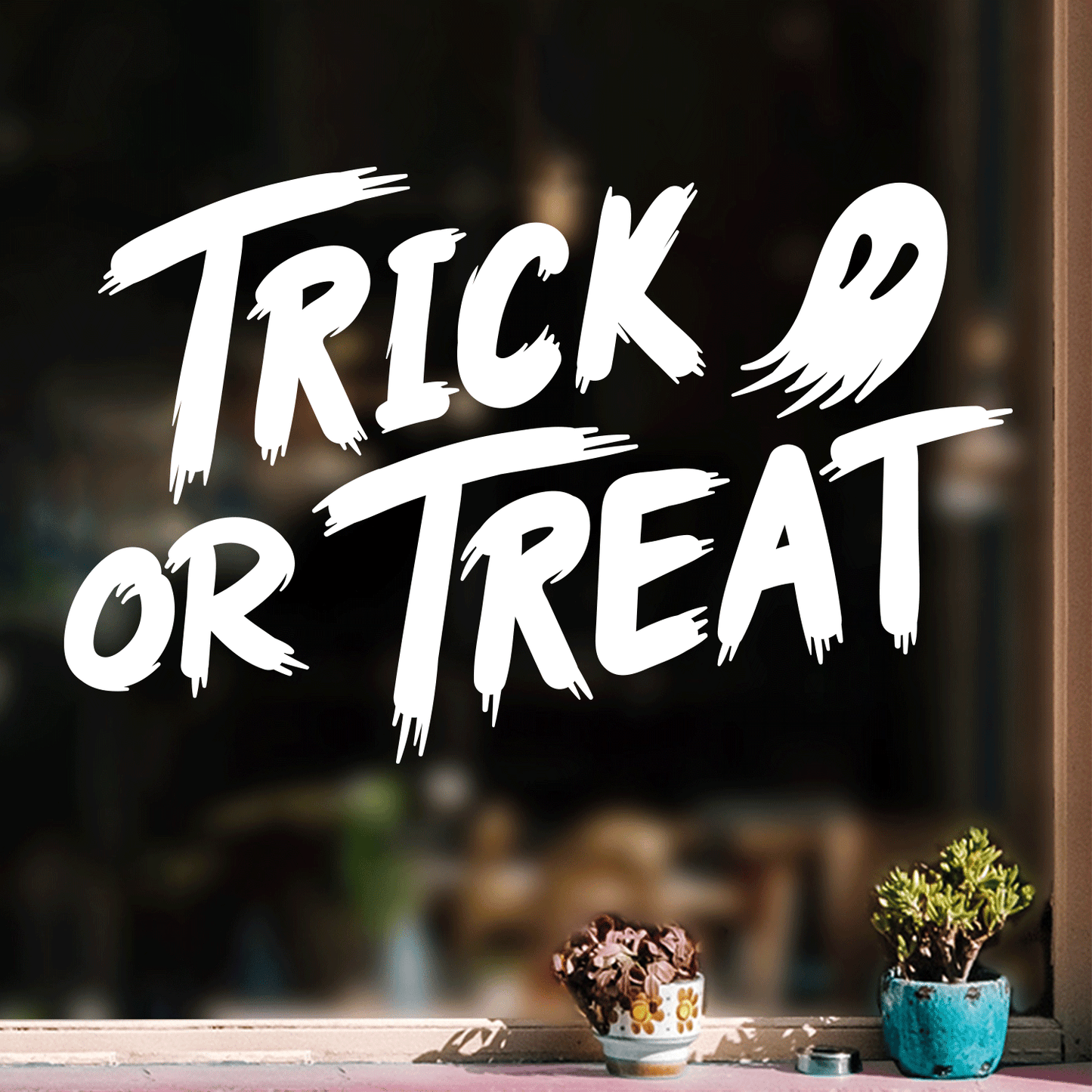 Vinyl Wall Art Decal - Trick Or Treat Ghost - 17" x 27" - Trendy Funny Scary Halloween Cute Ghost Design Sticker for Teens Bedroom Living Room Office School Classroom Store Door Window Spooky Decor