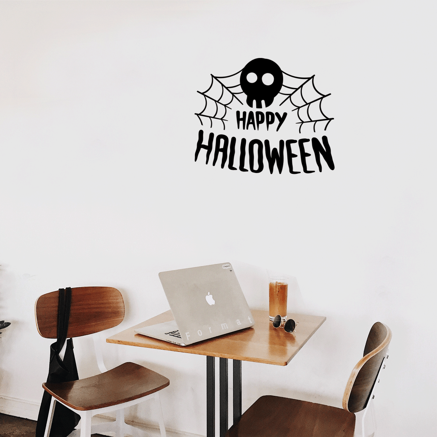 Vinyl Wall Art Decal - Happy Halloween Skull - 22" x 26" - Trendy Funny Scary Halloween Quote Sticker for Teens Bedroom Living Room Office School Classroom Store Door Window Coffee Shop Spooky Decor