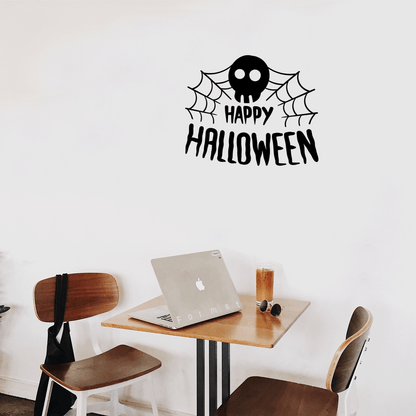 Vinyl Wall Art Decal - Happy Halloween Skull - 22" x 26" - Trendy Funny Scary Halloween Quote Sticker for Teens Bedroom Living Room Office School Classroom Store Door Window Coffee Shop Spooky Decor