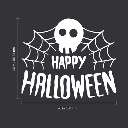 Vinyl Wall Art Decal - Happy Halloween Skull - 22" x 26" - Trendy Funny Scary Halloween Quote Sticker for Teens Bedroom Living Room Office School Classroom Store Door Window Coffee Shop Spooky Decor