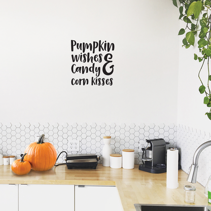 Halloween Wall Decal - Pumpkin Wishes and Candy Corn Kisses Vinyl Sticker - Removable Peel and Stick Indoor Outdoor Halloween Decorations for Home, Classroom, Windows, and Spooky Decor