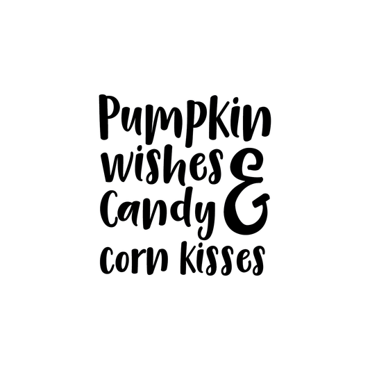 Halloween Wall Decal - Pumpkin Wishes and Candy Corn Kisses Vinyl Sticker - Removable Peel and Stick Indoor Outdoor Halloween Decorations for Home, Classroom, Windows, and Spooky Decor