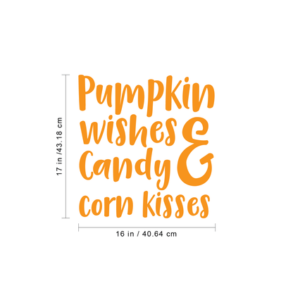 Halloween Wall Decal - Pumpkin Wishes and Candy Corn Kisses Vinyl Sticker - Removable Peel and Stick Indoor Outdoor Halloween Decorations for Home, Classroom, Windows, and Spooky Decor