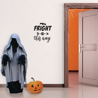 Vinyl Wall Art Decal - Fright This Way - 18.5" x 17" - Funny Trendy Halloween Arrow Shape Sticker for Entry Way Hall Door Living Room Office School Classroom Store Window Spooky Decor