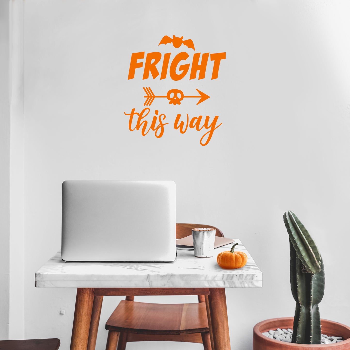 Vinyl Wall Art Decal - Fright This Way - 18.5" x 17" - Funny Trendy Halloween Arrow Shape Sticker for Entry Way Hall Door Living Room Office School Classroom Store Window Spooky Decor