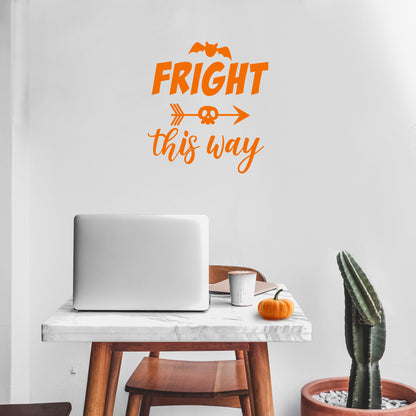 Vinyl Wall Art Decal - Fright This Way - 18.5" x 17" - Funny Trendy Halloween Arrow Shape Sticker for Entry Way Hall Door Living Room Office School Classroom Store Window Spooky Decor