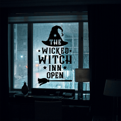 Vinyl Wall Art Decal - The Wicked Witch Inn Open - 17" x 22" - Trendy Funny Halloween Pumpkin Shape Quote Sticker for Entryway Dining Room Kitchen Restaurant Coffee Shop Store Window Spooky Decor