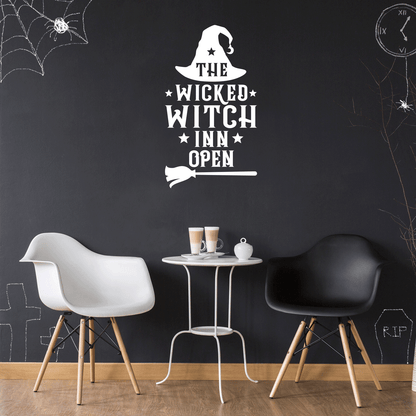 Vinyl Wall Art Decal - The Wicked Witch Inn Open - 17" x 22" - Trendy Funny Halloween Pumpkin Shape Quote Sticker for Entryway Dining Room Kitchen Restaurant Coffee Shop Store Window Spooky Decor