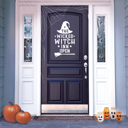 Vinyl Wall Art Decal - The Wicked Witch Inn Open - 17" x 22" - Trendy Funny Halloween Pumpkin Shape Quote Sticker for Entryway Dining Room Kitchen Restaurant Coffee Shop Store Window Spooky Decor