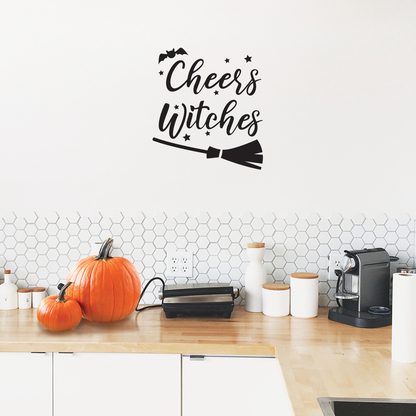 Vinyl Wall Art Decal - Cheers Witches - 24" x 21.5" - Trendy Cute Funny Halloween Season Quote Sticker for Living Room Entryway Office Kitchen Dining Room Spooky Decor