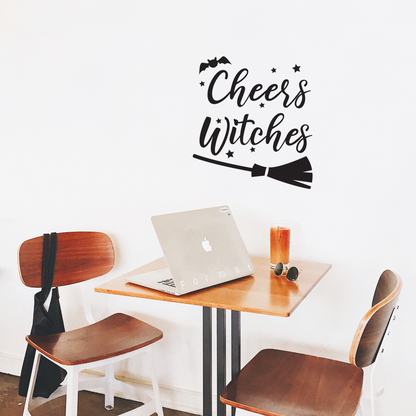 Vinyl Wall Art Decal - Cheers Witches - 24" x 21.5" - Trendy Cute Funny Halloween Season Quote Sticker for Living Room Entryway Office Kitchen Dining Room Spooky Decor