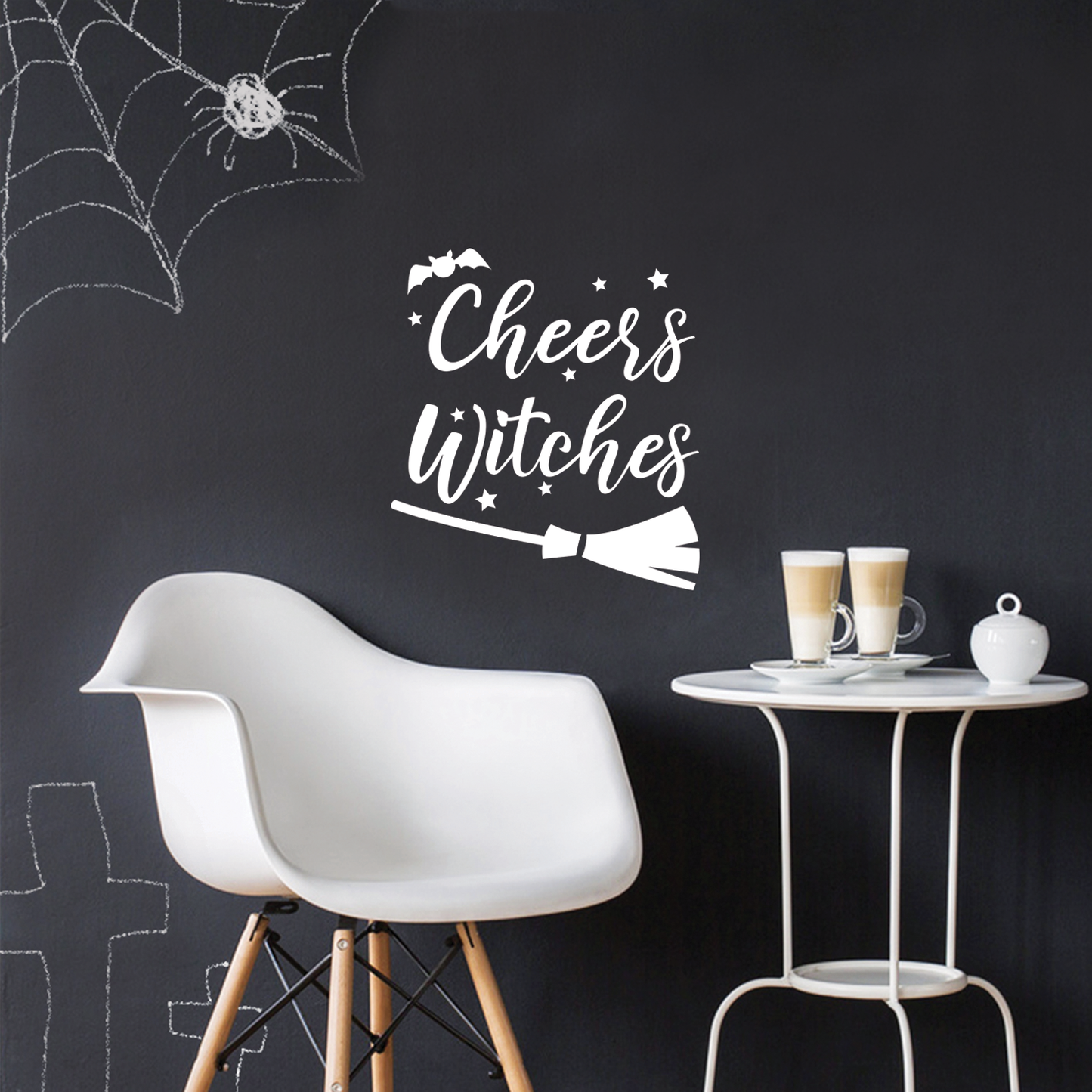 Vinyl Wall Art Decal - Cheers Witches - 24" x 21.5" - Trendy Cute Funny Halloween Season Quote Sticker for Living Room Entryway Office Kitchen Dining Room Spooky Decor