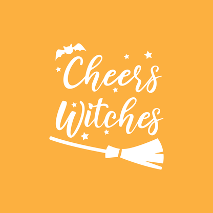 Vinyl Wall Art Decal - Cheers Witches - 24" x 21.5" - Trendy Cute Funny Halloween Season Quote Sticker for Living Room Entryway Office Kitchen Dining Room Spooky Decor