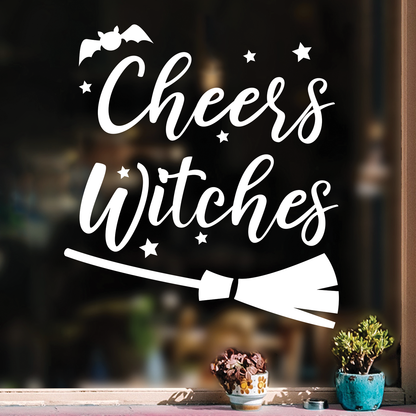 Vinyl Wall Art Decal - Cheers Witches - 24" x 21.5" - Trendy Cute Funny Halloween Season Quote Sticker for Living Room Entryway Office Kitchen Dining Room Spooky Decor