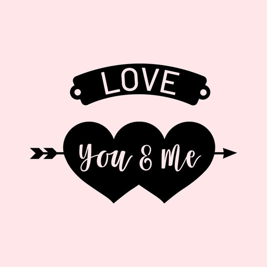 Vinyl Wall Art Decal - Love You and Me - 20" x 30" - Trendy Cute Artistic Design Love Hearts Arrow Shape for Home Storefront Coffee Shop Couples Valentine's Day Decor Sticker