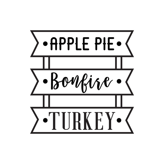 Vinyl Wall Art Decal - Apple Pie Bonfire Turkey - 17" x 17" - Trendy Cute Funny Thanksgiving Season Quote Sticker for Living Room Kitchen Restaurant Office Kitchenette Coffee Shop Decor