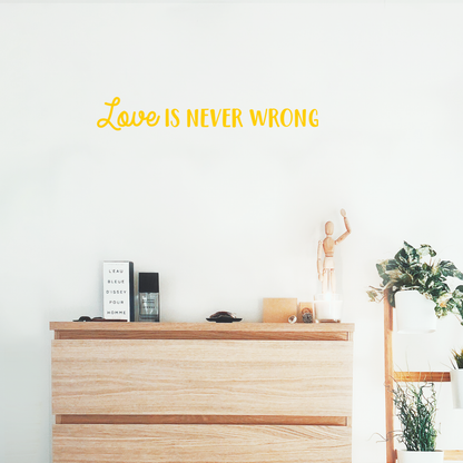 Vinyl Wall Art Decal - Love is Never Wrong - 4.5" x 30" - Motivational Trendy Cute Life Quote Sticker for Bedroom Living Room Closet Coffee Shop Valentine's Day Decor