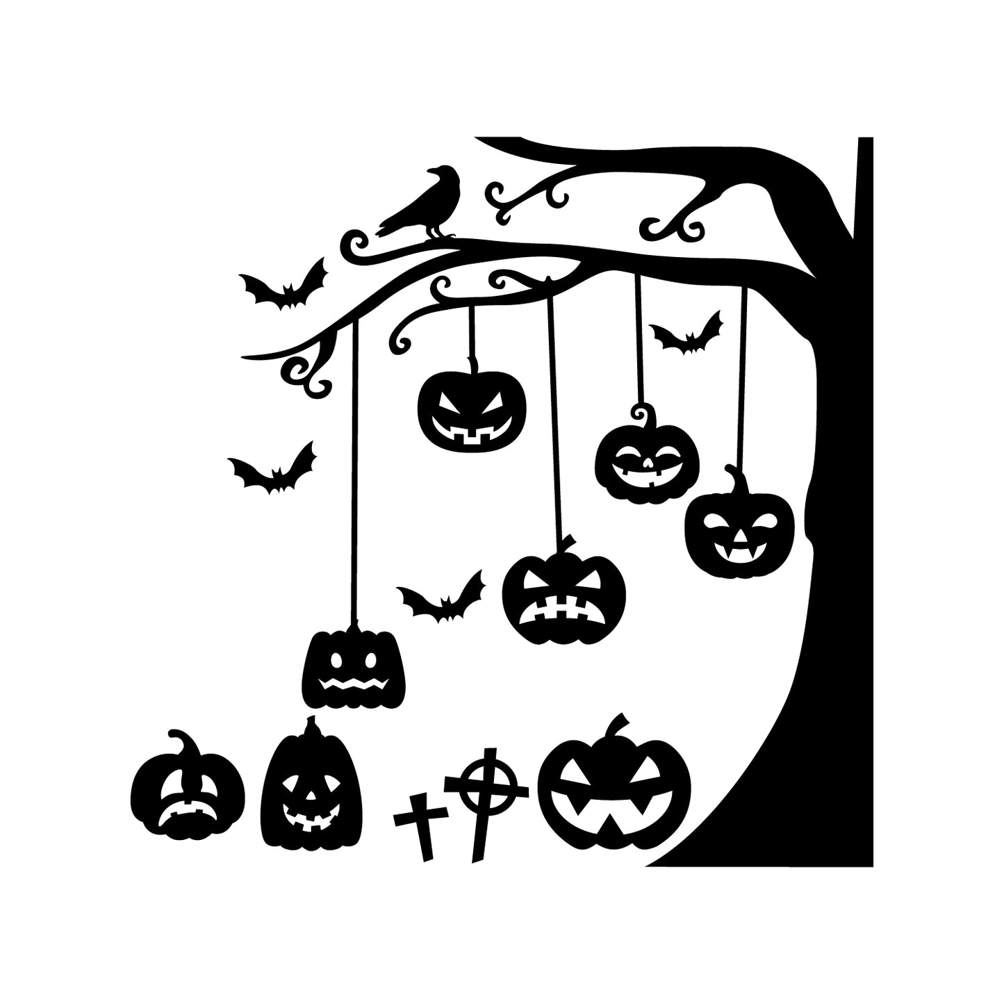 Halloween Wall Decals - Graveyard Tree & Pumpkin Vinyl Sticker - Removable Wall Decal Peel and Stick Indoor Outdoor Halloween Decorations for Home, Office, School, Doors and Windows