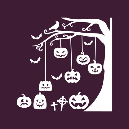 Halloween Wall Decals - Graveyard Tree & Pumpkin Vinyl Sticker - Removable Wall Decal Peel and Stick Indoor Outdoor Halloween Decorations for Home, Office, School, Doors and Windows