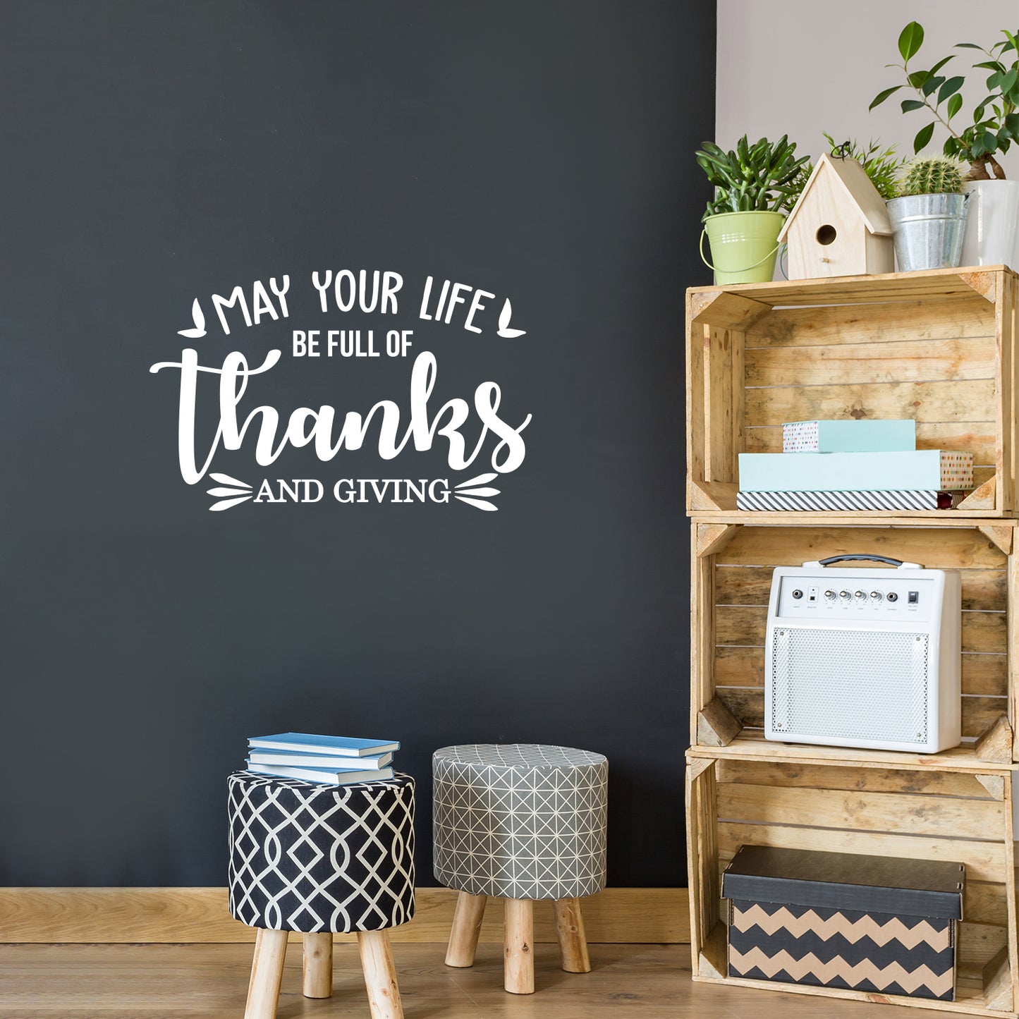 Vinyl Wall Art Decal - May Your Life Be Full of Thanks and Giving - 17" x 27" - Modern Thankful Cute Thanksgiving Season Quote Sticker for Office Storefront Coffee Shop School Entryway Door Decor