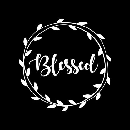 Vinyl Wall Art Decal - Blessed - 22" x 22" - Cute Trendy Grateful Inspirational Thanksgiving Season Quote Wreath Shape Sticker for Office Storefront Coffee Shop School Entryway Door Apartment Decor