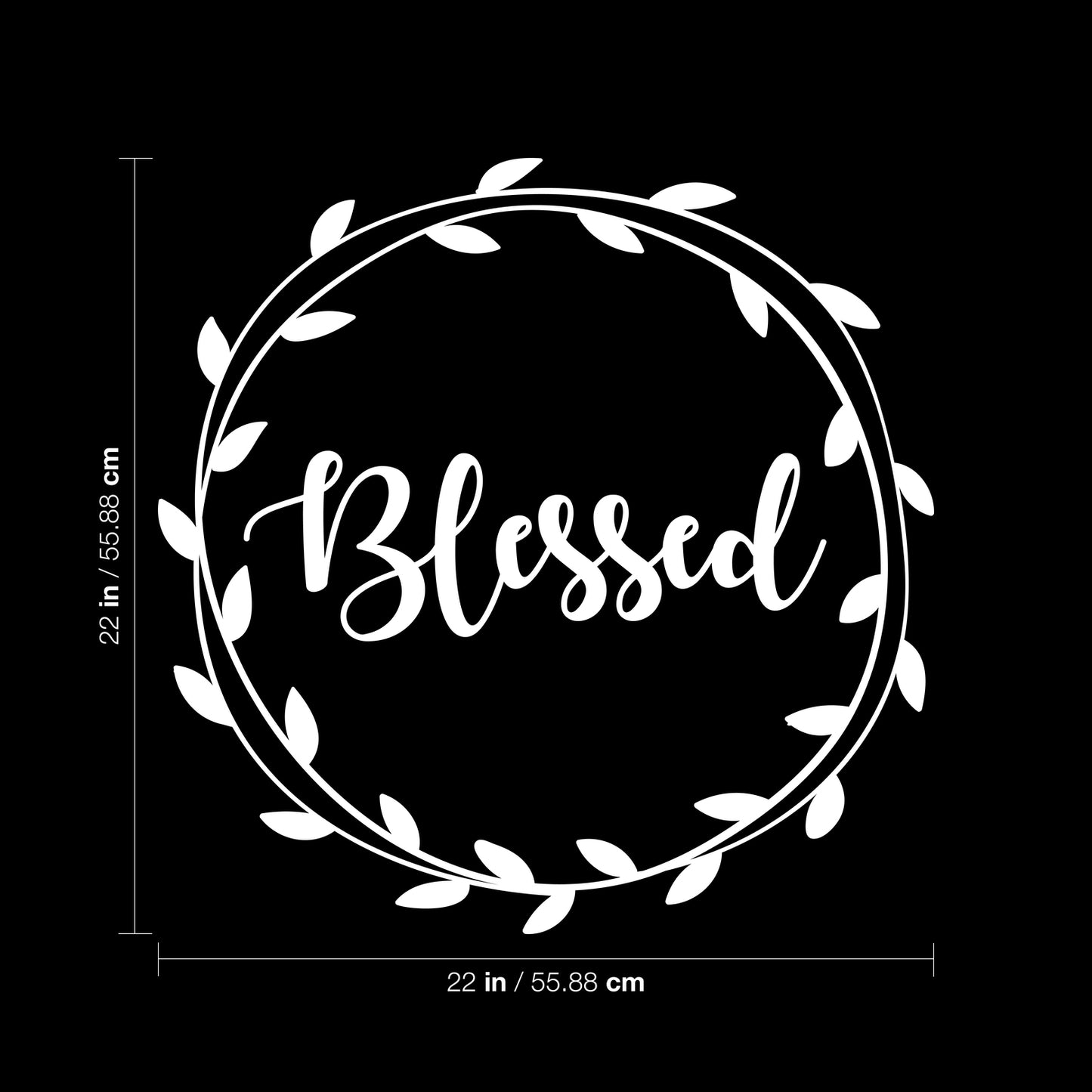 Vinyl Wall Art Decal - Blessed - 22" x 22" - Cute Trendy Grateful Inspirational Thanksgiving Season Quote Wreath Shape Sticker for Office Storefront Coffee Shop School Entryway Door Apartment Decor