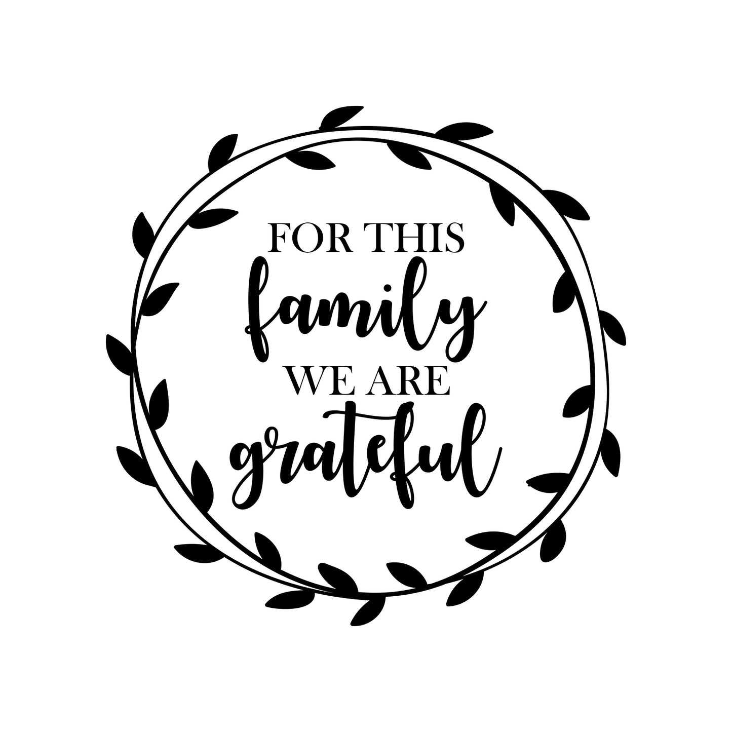 Vinyl Wall Art Decal - for This Family We are Grateful - 22" x 22" - Thankful Inspirational Thanksgiving Season Quote Wreath Design Sticker for Home Entry Door Living Room Dining Room Apartment Decor