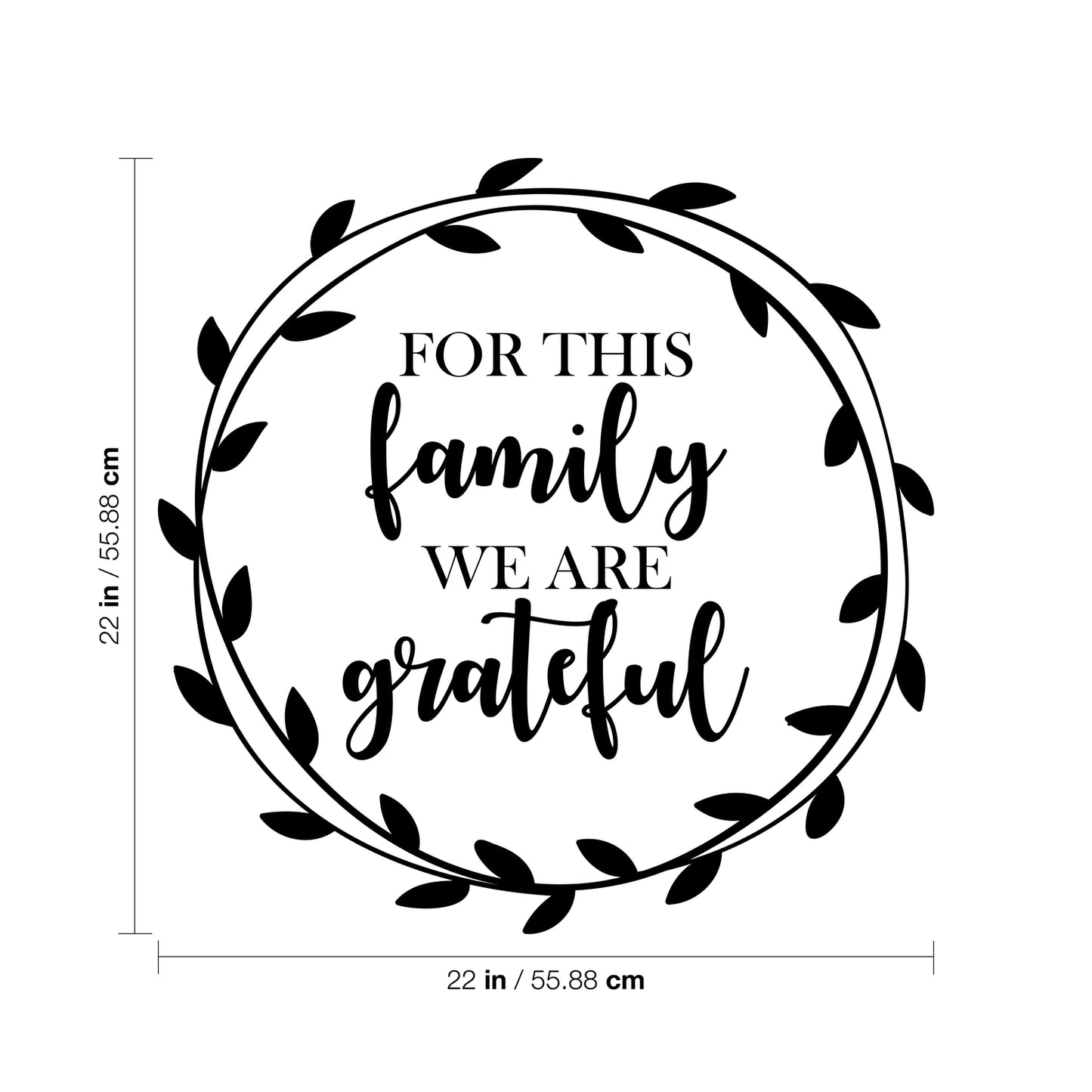 Vinyl Wall Art Decal - for This Family We are Grateful - 22" x 22" - Thankful Inspirational Thanksgiving Season Quote Wreath Design Sticker for Home Entry Door Living Room Dining Room Apartment Decor