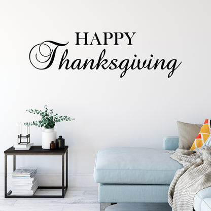 Vinyl Wall Art Decal - Happy Thanksgiving - 20" x 67" - Cute Grateful Inspirational Inspirational Thanksgiving Season Quote Sticker for Office Storefront Business Coffee Shop School Entryway Decor