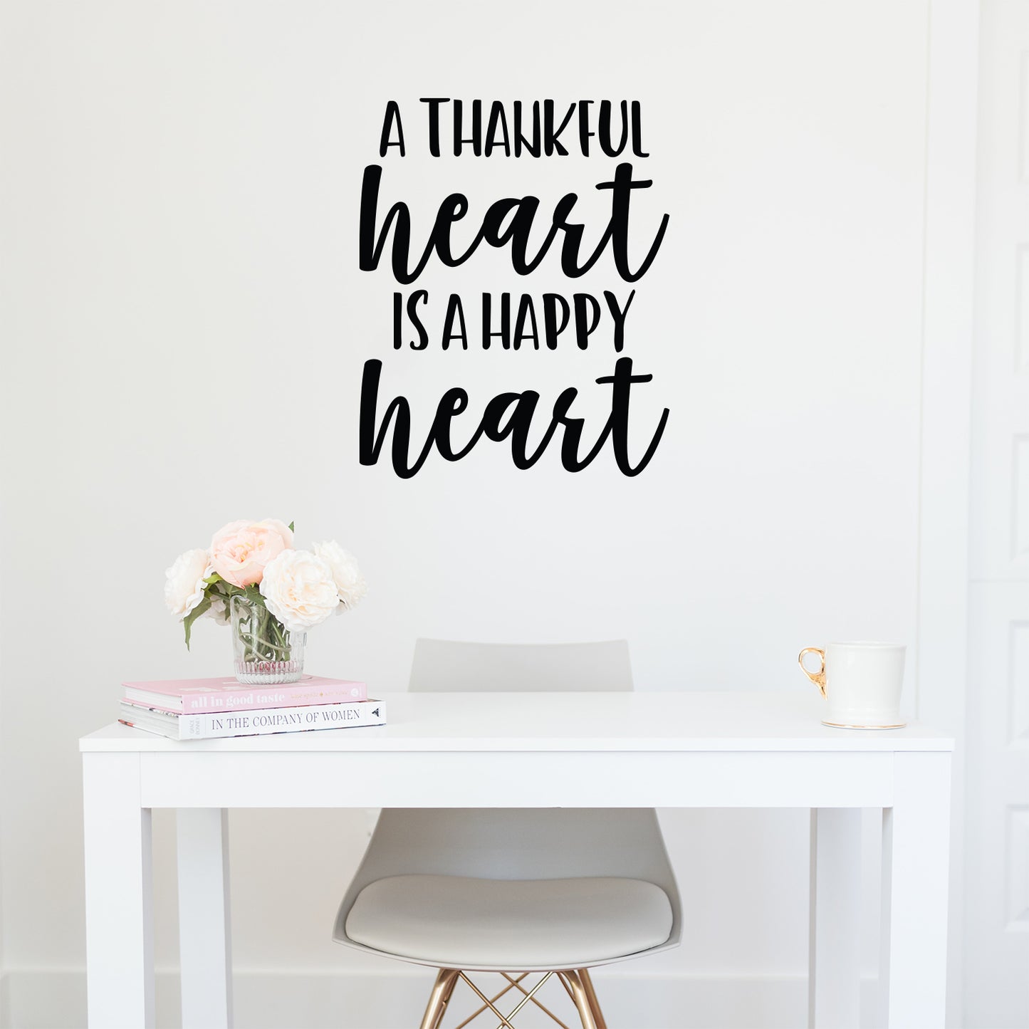 Vinyl Wall Art Decal - A Thankful Heart is A Happy Heart - 27" x 22" - Cute Positive Inspirational Good Vibes Quote Sticker for Bedroom Closet Kids Room Living Room Playroom Daycare School Decor