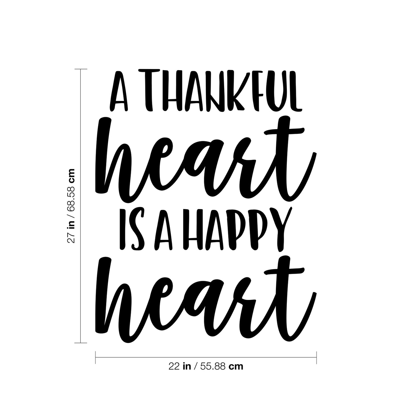 Vinyl Wall Art Decal - A Thankful Heart is A Happy Heart - 27" x 22" - Cute Positive Inspirational Good Vibes Quote Sticker for Bedroom Closet Kids Room Living Room Playroom Daycare School Decor