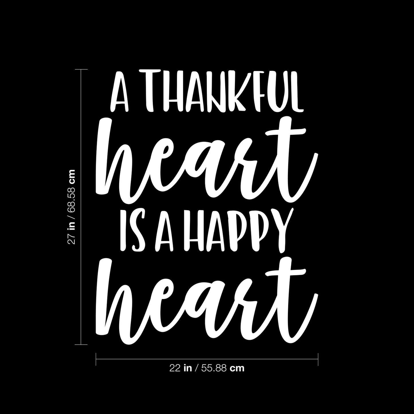 Vinyl Wall Art Decal - A Thankful Heart is A Happy Heart - 27" x 22" - Cute Positive Inspirational Good Vibes Quote Sticker for Bedroom Closet Kids Room Living Room Playroom Daycare School Decor