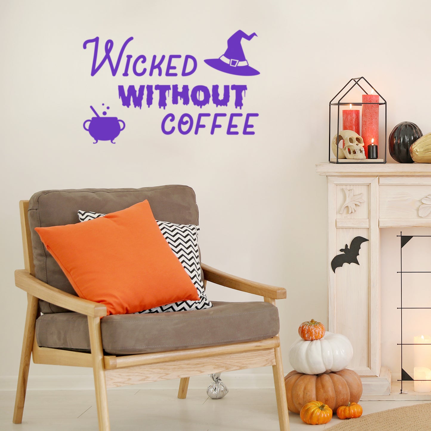 Vinyl Wall Art Decal - Wicked Without Coffee - 17" x 26" - Trendy Fun Caffeine Lovers Halloween Design Sticker for Home Kitchen Coffee Shop Restaurant Storefront Office Decor