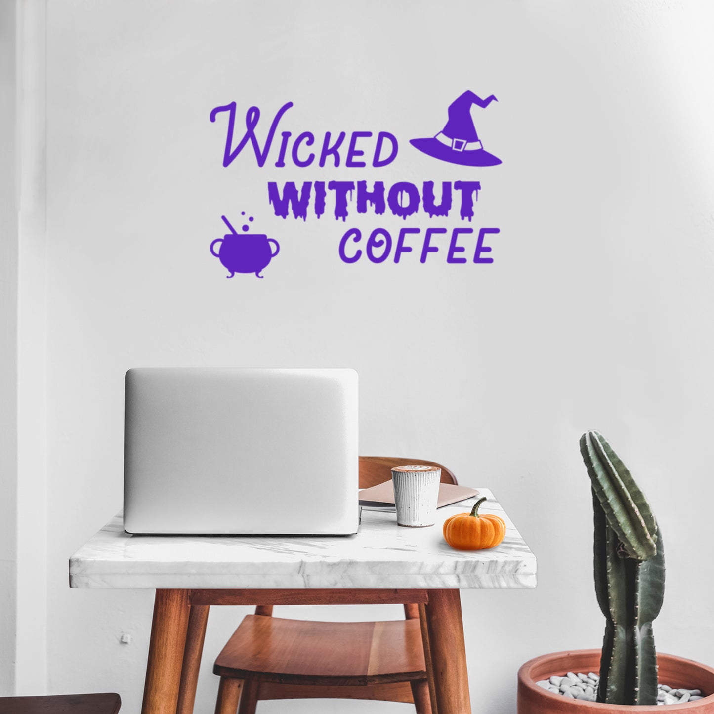 Vinyl Wall Art Decal - Wicked Without Coffee - 17" x 26" - Trendy Fun Caffeine Lovers Halloween Design Sticker for Home Kitchen Coffee Shop Restaurant Storefront Office Decor